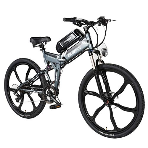 Vélos électriques : YRWJ Voiture électrique Pliable DE 24 Pouces De Vélo De Montagne DE 26 Pouces avec L'affichage à Cristaux Liquides Citybike des Hommes Extérieurs (Batterie Au Lithium Démontable), Grey-26Inch