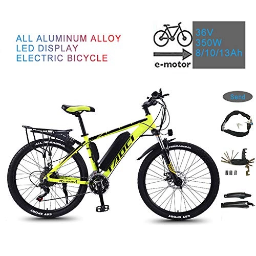 Vélos électriques : YRXWAN 26 '' Vélo électrique en Alliage d'aluminium matériel électrique vélo de Montagne 36V 350W Batterie au Lithium-ION Amovible Vélo, Jaune, 13AH80KM