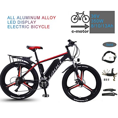Vélos électriques : YRXWAN 26 '' Vélo électrique en Alliage d'aluminium matériel électrique vélo de Montagne 36V 350W Batterie au Lithium-ION Amovible Vélo, Noir, 13AH80KM
