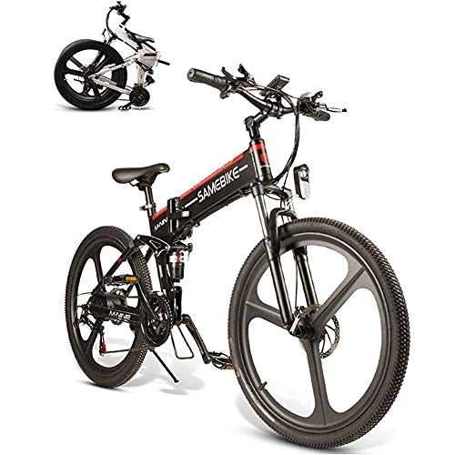 Vélos électriques : YRXWAN Vélo de Montagne électrique 26"Roue Pliante Ebike 350W 48V 10AH 21 Vitesses en Alliage de magnésium Jante pour Adulte, Noir, 350W