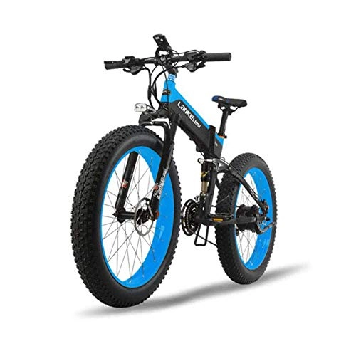 Vélos électriques : YUNYIHUI Vélo Pliant, VTT Large 26 Pouces Intelligent Tout-Terrain Pliant électrique VTT, Freins à Disque 27 Vitesses, autonomie de la Batterie 80-100 km, Blue-48V10ah