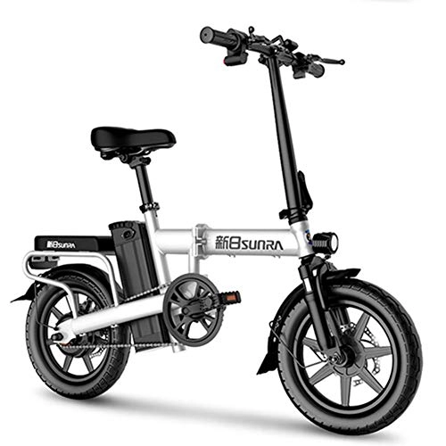 Vélos électriques : ZBB Vélo électrique Pliable de 14 Pouces Bicycle Electric avec éclairage Avant à LED pour Moteur Amovible sans Brosse de la Batterie Lithium-ION 48V 350W Capacité de Charge de 330 lbs, Blanc, 60to90KM