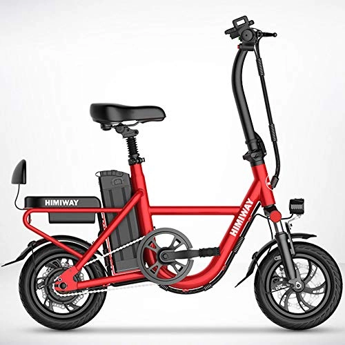 Vélos électriques : ZBB Vélo électrique Pliant - Portable et Facile à Ranger dans la Caravane Moteur sans Brosse de 350W Batterie Lithium-ION Amovible de 48 Volts avec afficheur de Vitesse LCD pour Adulte, Rouge, 50to70KM
