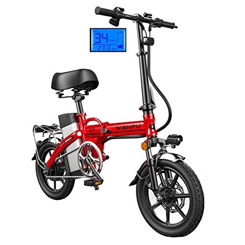 Vélos électriques : ZBB Vélos électriques 14 Pouces Roues Cadre en Alliage d'aluminium Portable Pliant sécurité de vélo électrique pour Adulte avec Batterie Lithium-ION Amovible 48V Moteur sans Brosse, Red, 70to100KM