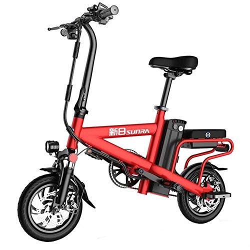 Vélos électriques : ZBB Vélos électriques Roues de 12 Pouces Matériau léger et Alliage d'aluminium Vélo électrique Pliant avec pédales Batterie Lithium-ION de 48 V Cyclomoteur électrique 350W, Rouge, 40to50KM