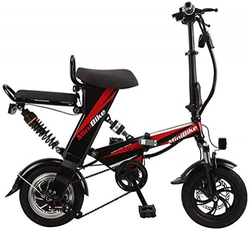 Vélos électriques : ZDW Vélo électrique vélo électrique pliant, vitesse maximale 30 km / h avec roues de 12 pouces Mini portable et petite batterie au lithium pliable pour hommes et femmes, noir, Noir