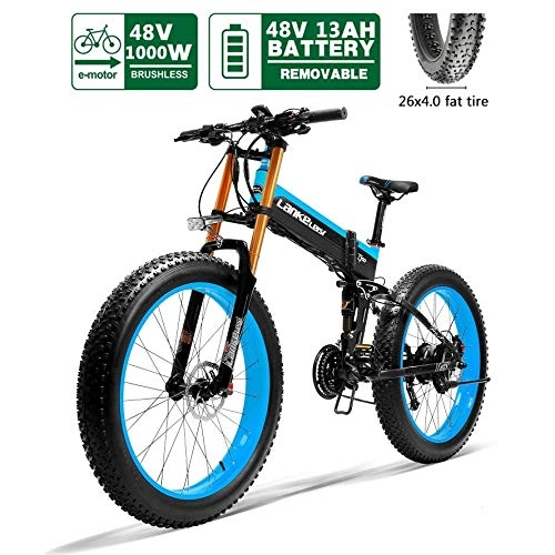 Vélos électriques : ZHAOSHOP Vélo électrique 26" x4.0'' Fat Tire e-Bike Alliage d'aluminium Pliant vélo électrique Vélo de Montagne Batterie au Lithium Batterie Freins à Disque Hydrauliques pour Femme / Homme, Blue