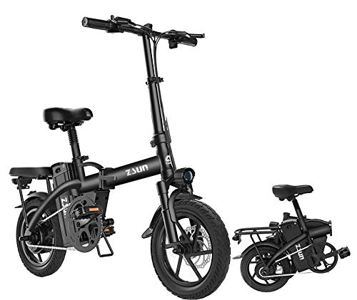 Vélos électriques : ZJDU Ebike Léger Et Pliant en Aluminium avec Pédales, Power Assist Et Batterie Au Lithium-ION De 48 V, Vélo Électrique avec Roues De 18 Pouces Et Moteur De Moyeu De 400W, Noir