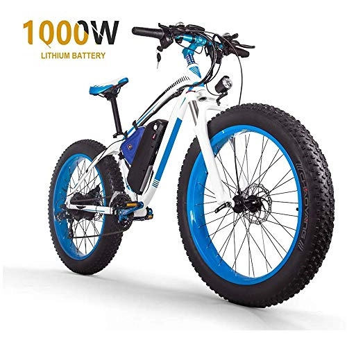 Vélos électriques : ZLZNX Fat Tire Electric Bike Mountain Bike 26"E-Bike avec Batterie Au Lithium 48v 16ah / 1000w Et VLo Lectrique Frein Hydraulique Disque Suspension ComplTe 21 Vitesses, Bleu