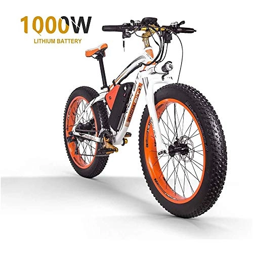 Vélos électriques : ZLZNX Fat Tire Electric Bike Mountain Bike 26"E-Bike avec Batterie Au Lithium 48v 16ah / 1000w Et VLo Lectrique Frein Hydraulique Disque Suspension ComplTe 21 Vitesses, Orange