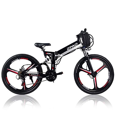 Vélos électriques : ZPAO KB26 Vélo électrique Pliant de 26 Pouces, Batterie au Lithium de 48V 10.4Ah, Vélo de Montagne 350W, Assistance de pédale de 5 Niveaux, Fourche à Suspension (Black Dual Battery)