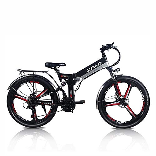 Vélos électriques : ZPAO KB26 Vélo électrique Pliant de 26 Pouces, Batterie au Lithium de 48V 10.4Ah, Vélo de Montagne 350W, Assistance de pédale de 5 Niveaux, Fourche à Suspension (Black Integrated Wheel)