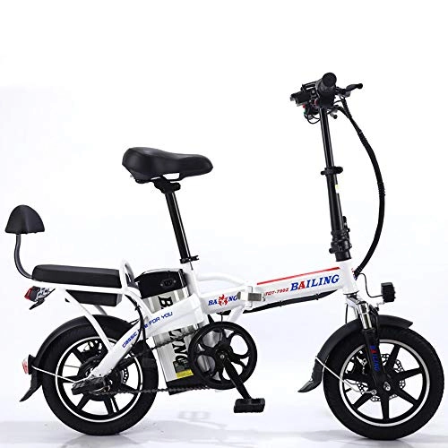 Vélos électriques : ZQYR Bike# 25Km / h Vélo Électrique Pliant Smart Ebike Roues de 14 Pouces, 48V 32AH / 350W Moteur sans Balai Haute Vitesse, Gamme de croisière: 120~130 km, Blanc