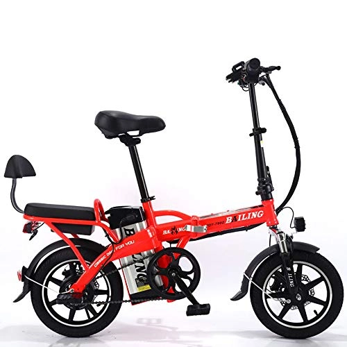Vélos électriques : ZQYR Bike# Velo Electriquer, 14'' Pneus Vélo Électrique pour Vélo Ebike avec Moteur sans Balai De 350W Et Batterie Au Lithium 48V 32AH, Gamme de croisière: 120~130 km, Rouge