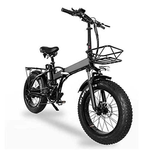 Vélos électriques : ZWHDS Vélo de Pliage électrique de 20 Pouces - 4.0 Pneu de Graisse, 48V Puissant Batterie au Lithium, vélo de Neige, vélo d'assistance Alimentaire (Color : Black)