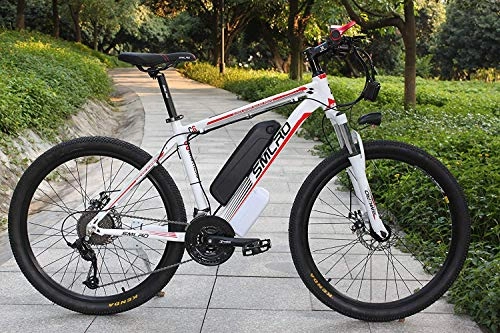 Vélos électriques : ZXL Vélo de Montagne Électrique, Vélo Électrique 1000W 26 '' Avec Batterie Lithium-Ion Amovible 48V 15Ah 27 Vitesses (Blanc-Rouge), Blanc Rouge