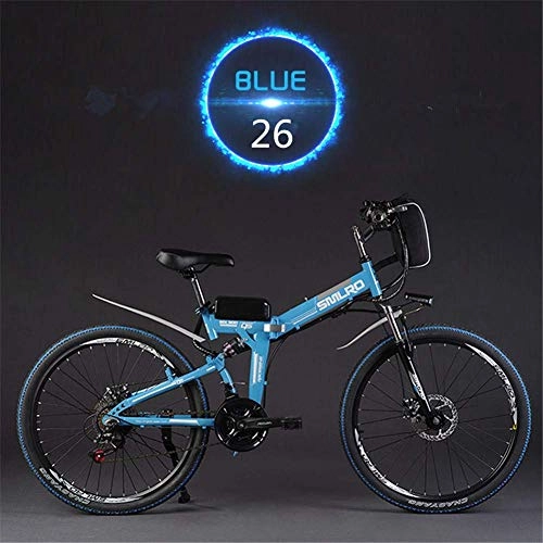 Vélos électriques : ZXL Vélo Électrique Vtt 26 Pouces E-Bike, 21 Vitesses Vtt Pliable Soft Tail Full Suspension Lithium Battery 48V 10 Ah 350W Motor Electric Bike, Endurance 50 Kilomètres (蓝色), Bleu