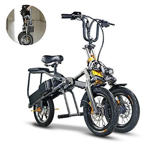 Vélos électriques : ZZQ Trois Roues vélo électrique Double Batterie Un Bouton Pliant Rapidement Ebike avec 48V 350Wh Double Batterie pédales, Mode Parent-Enfant Voyage avec 14 Pouces Roues