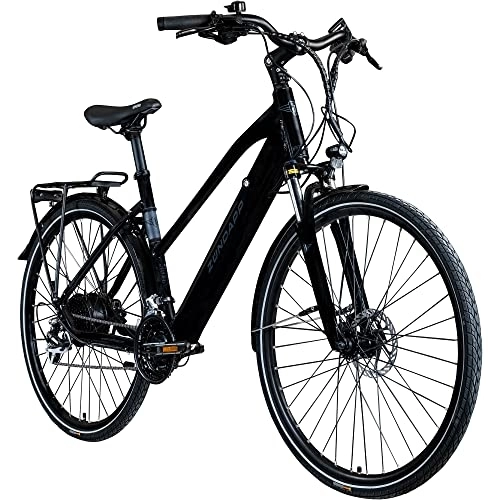Vélos électriques : Zündapp Z810 Vélo électrique pour femme 28 pouces Vélo électrique pour femme Vélo de trekking électrique Pedelec 24 vitesses Vélo électrique Vélo de trekking (noir / gris, 50 cm)