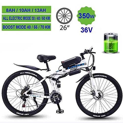 Vélos électriques : Électrique Pour Vtt Adulte, Withled Léger Batterie Lithium-Ion Ville Vélo de Montagne, 26" 36V 8 / 10 / 13Ah Vélos Tout Terrain, Blanc