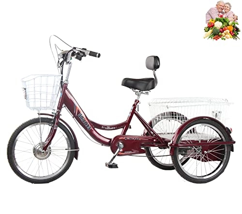Vélos électriques : électrique Tricycle Adulte Vélo à Trois Roues vélo à 3 Roues pour Les Parents Batterie au Lithium Trois Tours avec Panier arrière Shopping Puissance Tricycle pédale Hommes vélos Dames (48V10AH)