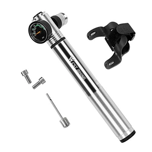 Fahrradpumpen : fivekim Aluminium-Hochdruck-Fahrradpumpe, bidirektional, aufblasbar, Mini-Hochdruckpumpe, Aluminium, silber, Inflator length: app.18.5 cm / 7.28 in