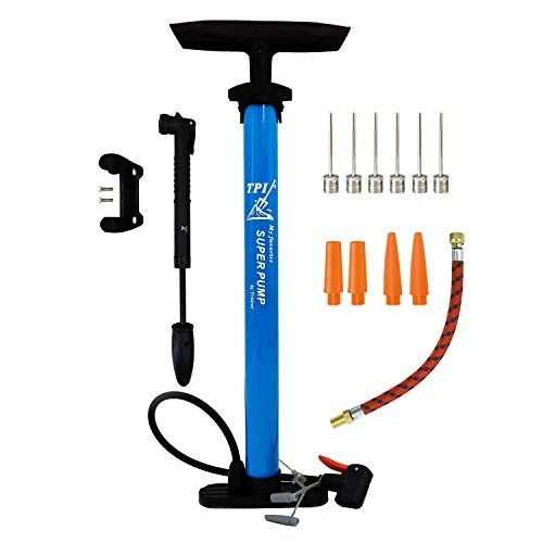 Fahrradpumpen : TPI Fahrradpumpe mit luxuriöser Messung, Schrader und Presta, mit Anti-Rutsch-Fußpolster, hochdruckfester Schlauch, blau