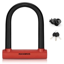 RockBros Verrous de vélo ROCKBROS Antivol en U de Vélo 3 Clés Cadenas Vélo Avec Support Serrure U-Lock Acier Allié Haute Résistance Vélo Électrique Moto Vélo Pliant Trotinette Scooter Noir Rouge