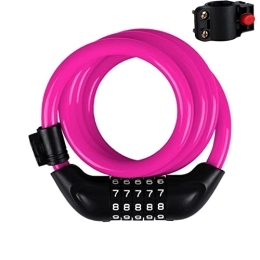 GORS Verrous de vélo Serrure de vélo véhicule électrique mot de passe à cinq chiffres VTT bande fil anneau allongé gras Anti-vol équipement d'équitation (Color : Pink)