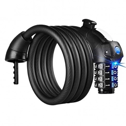 WFSM Verrous de vélo WFSM Cool LED Allume La Serrure De Câble Sûre De Fil De Serrure De Bicyclette, Noir, 150Cm