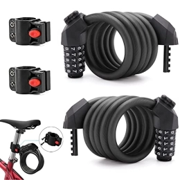 Tomario Accessori 2 serrature per bici resistenti, di sicurezza per bicicletta a 5 cifre con combinazione ripristinabile antifurto per bici, impermeabili, colore nero