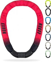 AARON Accessori AARON Lock One - Lucchetto per bicicletta con codice a 5 cifre, lucchetto a catena in acciaio e alto livello di sicurezza, per bici elettriche, mountain bike, trekking, bici da corsa, colore: rosso