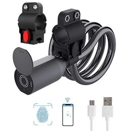 Aikelai Lucchetti per bici Aikelai Smart Bluetooth & Fingerprint Bike Cable Lock Electric Bike Lock, Heavy Duty Cavo in acciaio antifurto Accessori per biciclette Keyless Electronic USB Ricaricabile Moto Bicicletta Serratura