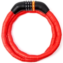 AZPINGPAN Accessori AZPINGPAN Lucchetto antifurto per bicicletta portatile rosso, lucchetto con codice digitale a combinazione ripristinabile a 4 cifre, 110 cm / 17, 5 mm, accessori per moto triciclo per bicicletta da ester