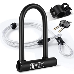 MGUOTP Accessori Lucchetto a U for Bici, Lucchetti a Catena da Ciclismo, Lucchetto Antifurto in Acciaio ad Alta Sicurezza Resistente, Lucchetto for Bicicletta con Grillo a D, Impermeabile e Antiruggine con 2 Chiavi, N