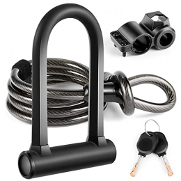 Speedrid Accessori Speedrid Bike U Lock, Lucchetto a U per bicicletta Lucchetto per bici per impieghi gravosi, grillo da 16mm e cavo di sicurezza lungo 5Ft. con staffa di montaggio robusta per bicicletta, moto