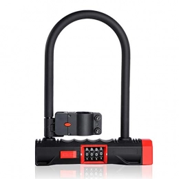 WAYYQX Accessori WAYYQX D-Lock con Chiavi Password Codice di Biciclette U-Serrature Antifurto MTB Road Bike La Bici del Motociclo U Blocco di Sicurezza in Acciaio Heavy Duty Bicicletta U Blocco (Color : Black Red)