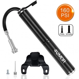 4UMOR Mini Bike Pump, ad Alta Pressione [160 PSI] Pompa a Sfera per Bicicletta con Pompa ad ago Adatta Presta & Schrader Valve, per Bici da Strada, da Montagna e BMX (Nero)