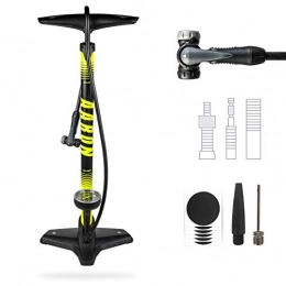 AARON Sport One - Pompa a Pavimento per Bicicletta - Alta Pressione con manometro per Tutte Le valvole - Adattatore Pallone Incluso - per Bici elettrica, Mountain Bike, da Corsa, ECC. - Giallo