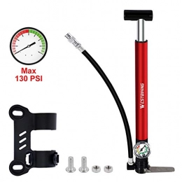 Asolym Pompe da bici Asolym Pompa Bici con Manometro, Pompa Corpo Mini Bike 130 PSI in Lega di Alluminio, Misura Presta e Schrader, Tubo Flessibile a 360 °, Gonfiaggio Accurato per Bici da Strada, Montagna e BMX