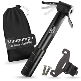 HiLo sports Pompe da bici HiLo sports Mini pompa in alluminio per bicicletta, tutte le valvole, 6 bar / 90 psi, mini pompa per telaio con supporto per telaio, mini pompa per ruota piccola