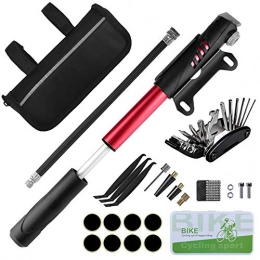 Oziral Accessori Oziral Kit Bicicletta Riparazione 120 PSI Pompa, 16 in 1 Kit Bici Manutenzione, Compatibile Valvole Presta e Schrader, Telaio di Montaggio e adattatori ad Ago per Bici, MTB