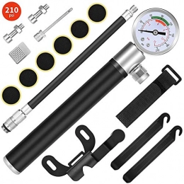 SAMAU Accessori SAMAU Pompa Bicicletta, Mini Pompa per Bicicletta con Manometro 210PSI Pompa, Compatibile con Presta e Schrader, Kit Patch Glueless, per Bici MTB, Bici Corsa, Palla Sportiva Calcio