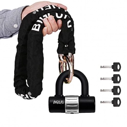 BIGLUFU Bike Lock BIGLUFU Lucchetto Bici Antifurto Chain Locks 10mm, Dazio Pesante Catena di Blocco Zinco Rinforzato Resistente, per Biciclette, Motocicli, Scooter (100cm Catena con lucchetto a U e 4 chiavi)