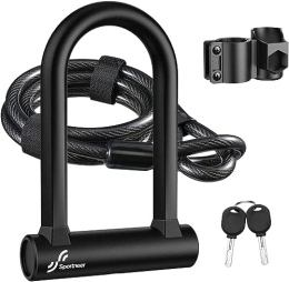 Sportneer Bike Lock Sportneer Bike Lock, Heavy Duty D Lock with 5 Ft Security Steel Cable Mounting Bracket for Road Bike, Electric Bike, Mountain Bike, Folding Bike