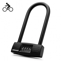 USHAKE Bike Lock USHAKE Bicycles U Lock, Heavy Duty Bike Scooter Motorcycles Combination Lock Combo Gate Lock for Anti Theft (Black 10mm chackle)