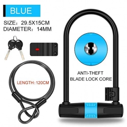 WMM -Bicycle lock Bike Lock WMM Bike U Lock with Cable Heavy Duty, 10mm x1.2 meter Steel Flex Cable with Mounting Bracket For Road Bike Mountain Bike Electric Bike (Color : Blue)