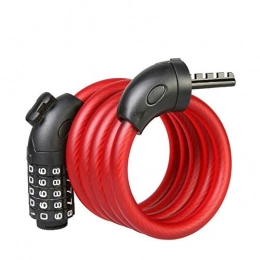 XINGYA Bike Lock XINGYA Bike Lock 5 Digit Code Combination Bicycle Security Lock 1500 MM X 12 MM Steel Cable Spiral Bike Cycling Bicycle Lock (Color : Red)