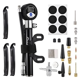 Fesjoy Bike Pump Bicycle Frame Pump, Fesjoy Mini Bike Pump Bicycle Pump 120PSI High Pressure Bicycle Air Pump with Digital Pressure Gauge Puncture Repair Kit Fits for Presta & Schrader Valve