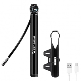 Fesjoy Bike Pump Electric Bicycle Pump, Fesjoy Electric Bicycle Type-C USB Rechargeable Pump MTB Road Bike Tire Air Pump Cycling Inflator Bicycle Aluminum Alloy Air Pump